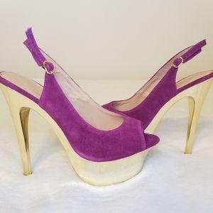 Colin Stuart Fuchsia Gold Platform Heels
